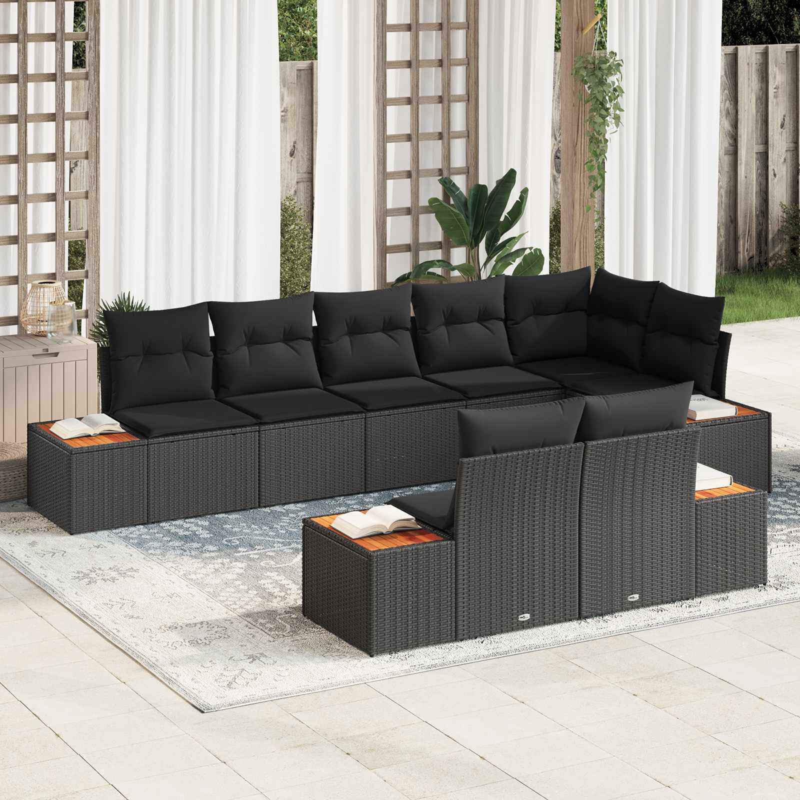 Tuinbankenset 8 st 8-Aantal zitplaatsen Zwart Polyrattan