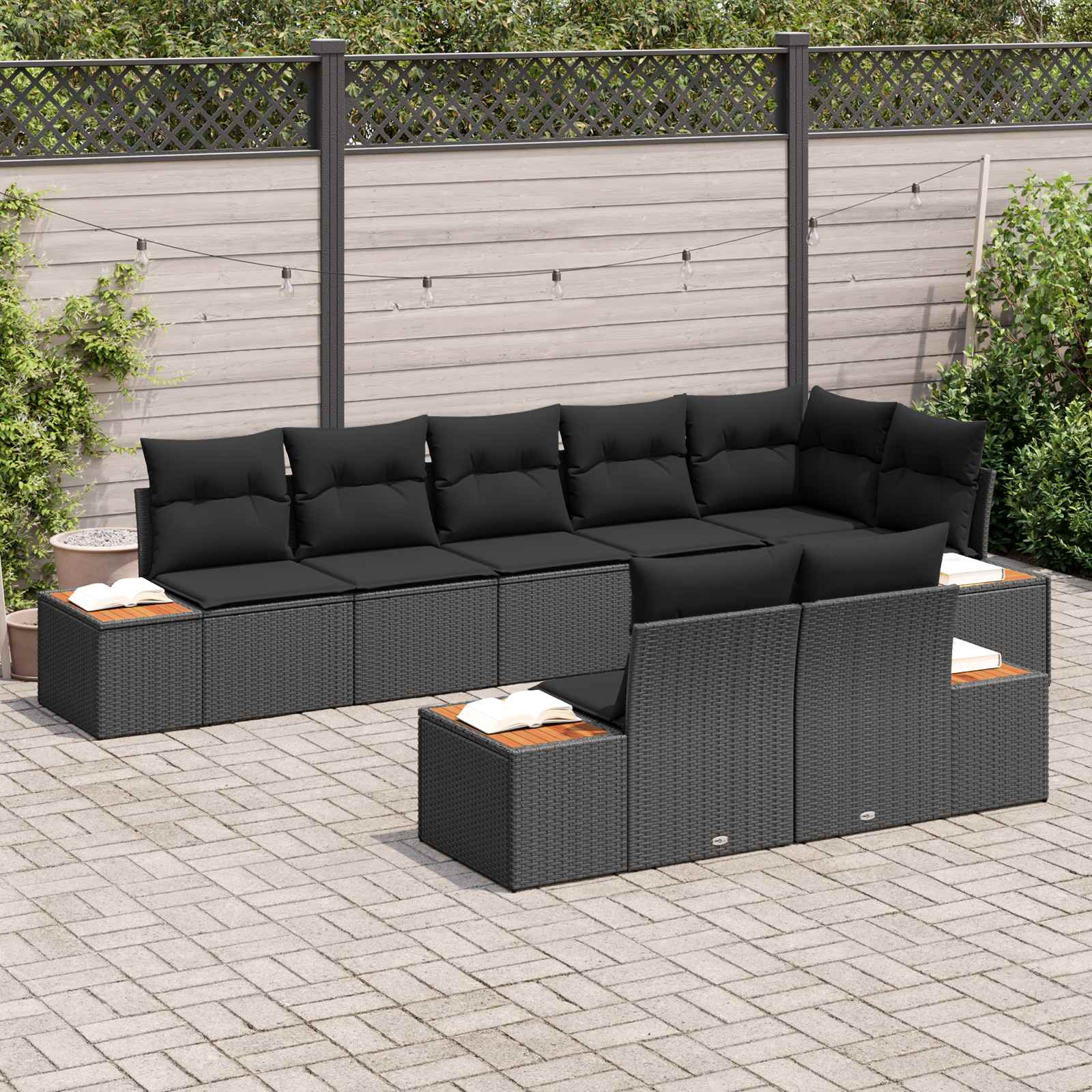 Tuinbankenset 8 st 8-Aantal zitplaatsen Zwart Polyrattan