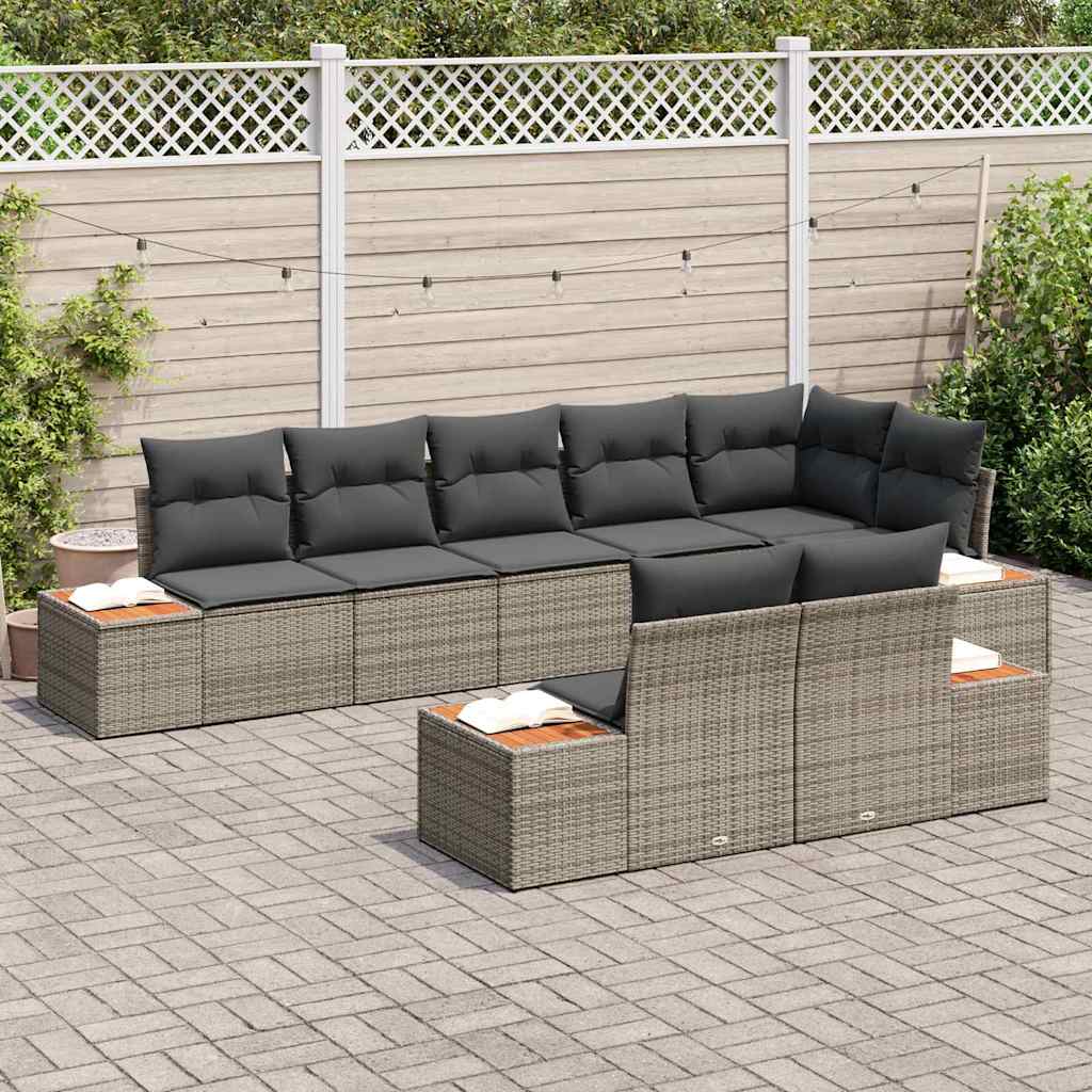 Tuinbankenset 8 st 8-Aantal zitplaatsen Grijs Polyrattan