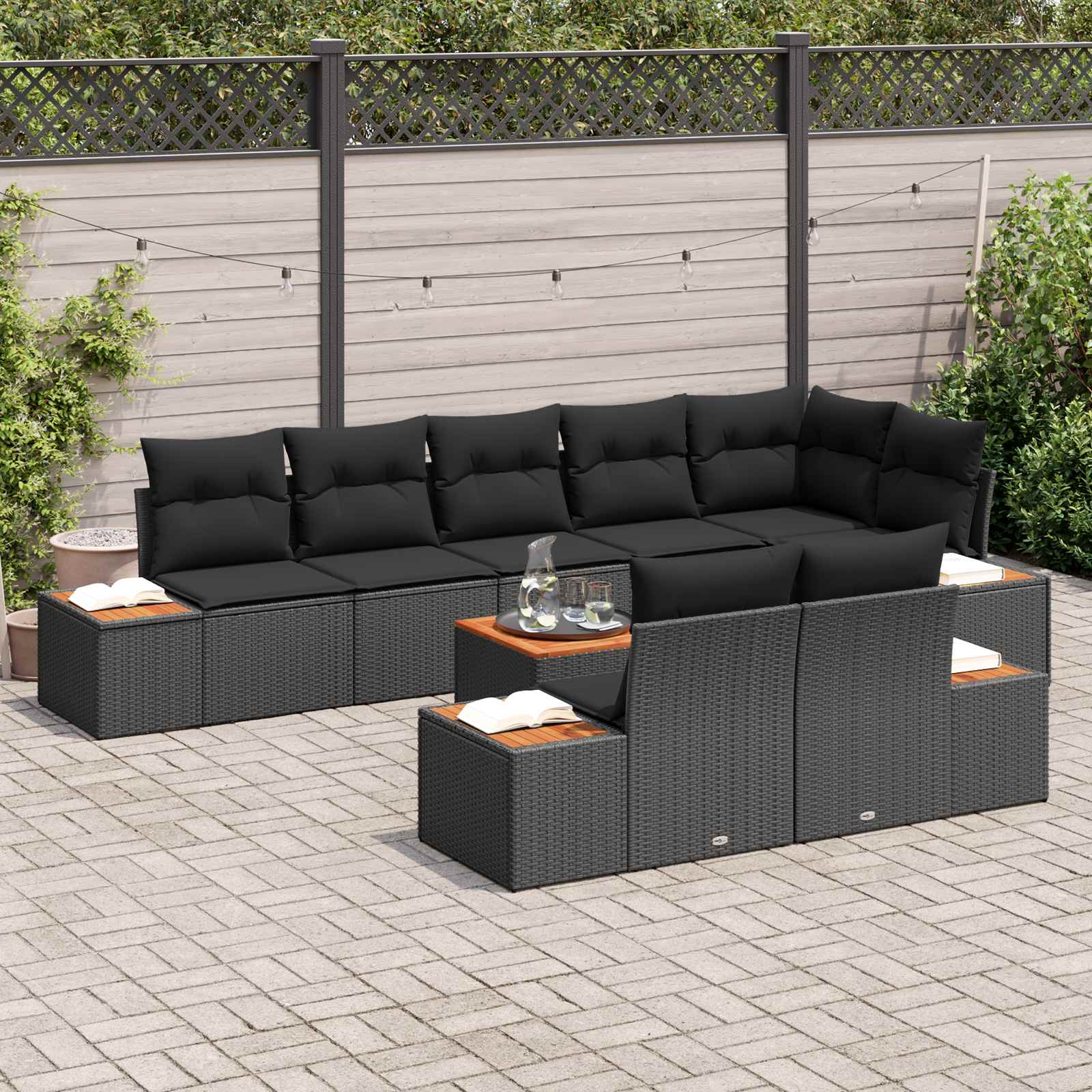 Tuinbankenset 8 st 8-Aantal zitplaatsen Zwart Polyrattan