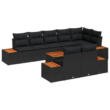 Tuinbankenset 8 st 8-Aantal zitplaatsen Zwart Polyrattan