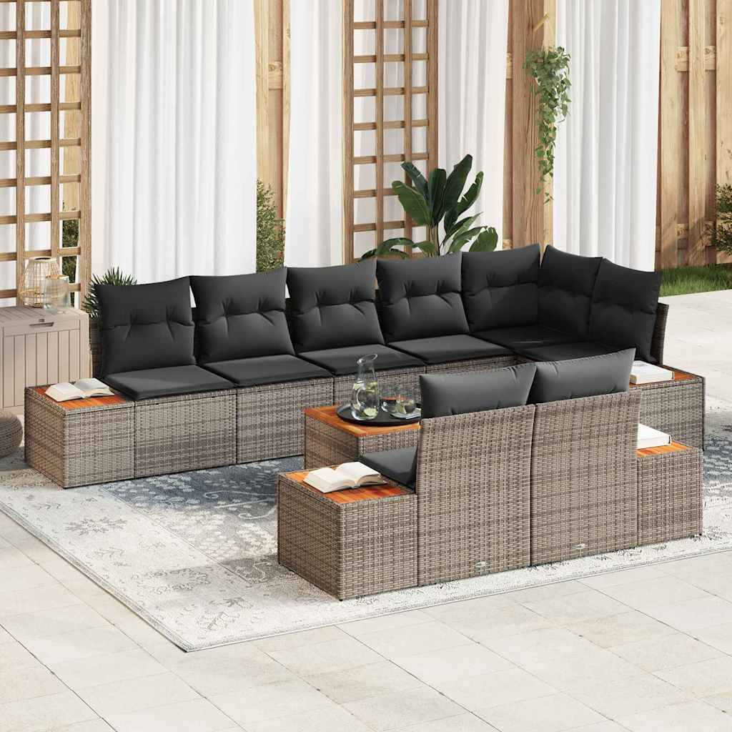 Tuinbankenset 8 st 8-Aantal zitplaatsen Grijs Polyrattan