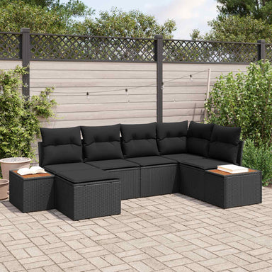 Tuinbankenset 7 st 6-Aantal zitplaatsen Zwart Polyrattan