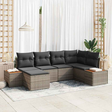 Tuinbankenset 7 st 6-Aantal zitplaatsen Grijs Polyrattan