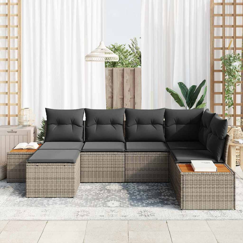 Tuinbankenset 7 st 6-Aantal zitplaatsen Grijs Polyrattan
