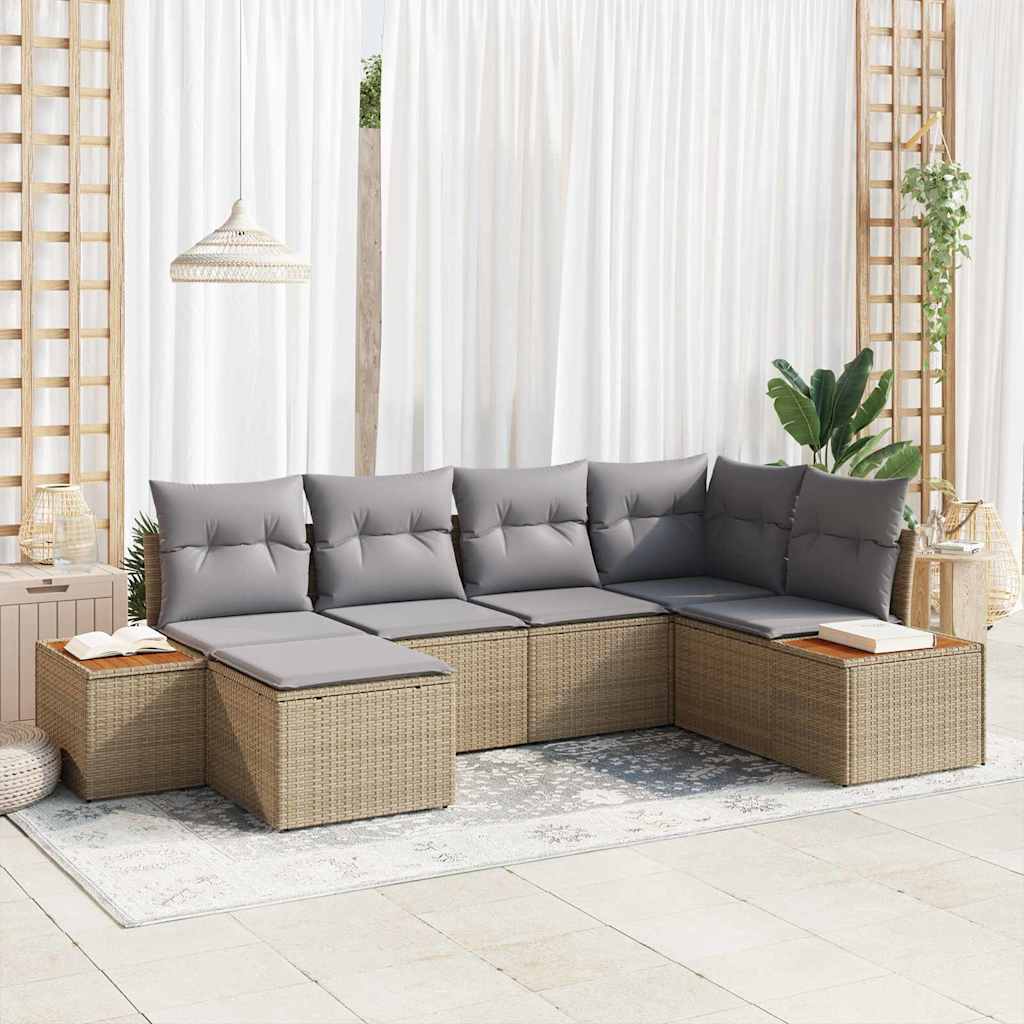 Tuinbankenset 7 st 6-Aantal zitplaatsen Beige en Licht Grijs