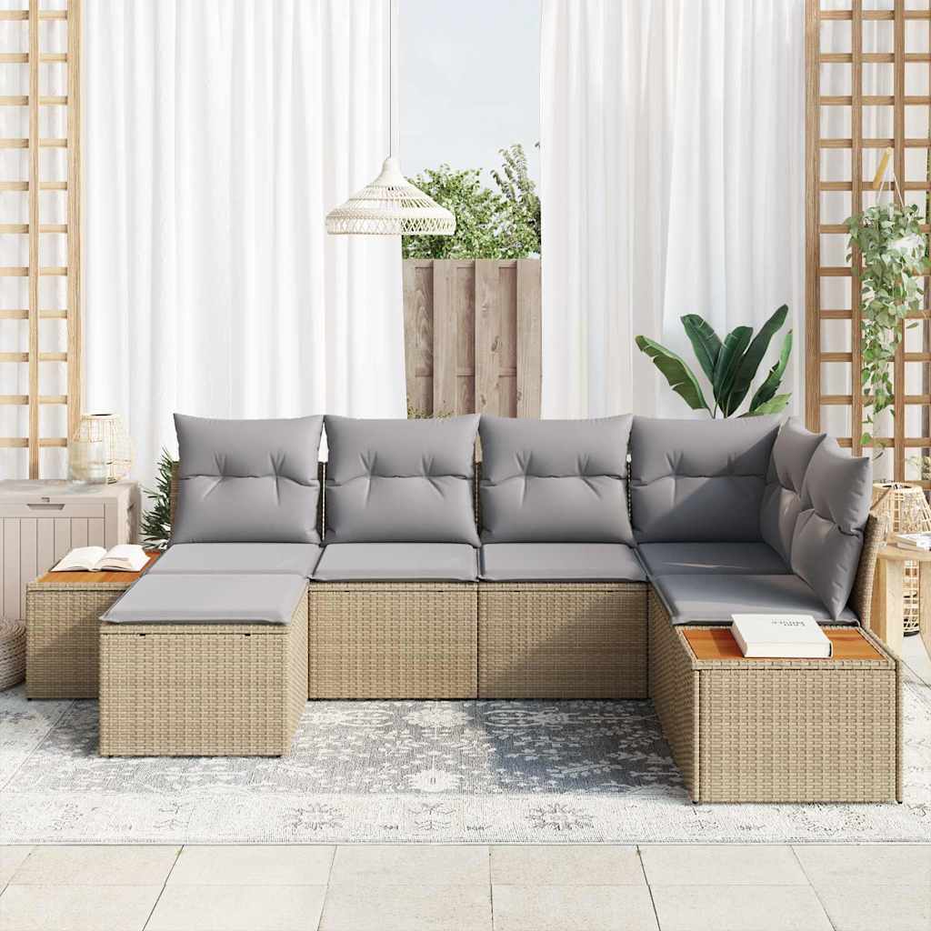 Tuinbankenset 7 st 6-Aantal zitplaatsen Beige en Licht Grijs