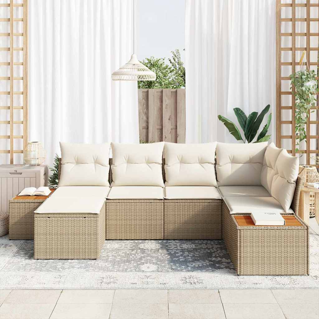 Tuinbankenset 7 st 6-Aantal zitplaatsen Beige en Crème