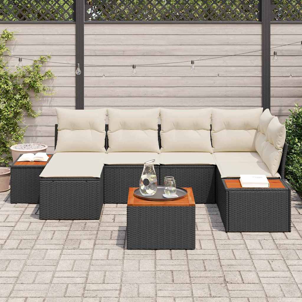 Tuinbankenset 7 st 6-Aantal zitplaatsen Zwart en Crème