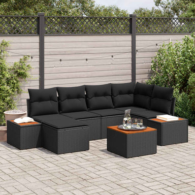 Tuinbankenset 7 st 6-Aantal zitplaatsen Zwart Polyrattan