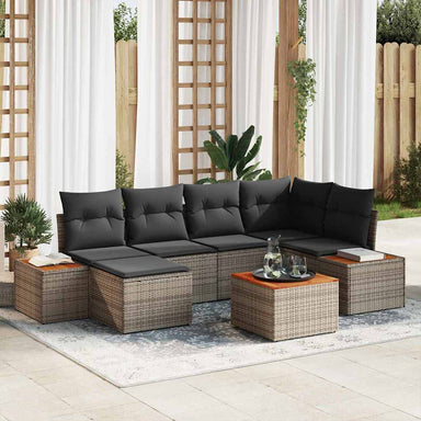 Tuinbankenset 7 st 6-Aantal zitplaatsen Grijs Polyrattan