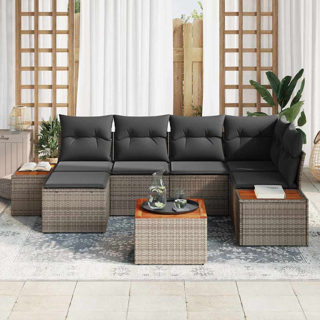 Tuinbankenset 7 st 6-Aantal zitplaatsen Grijs Polyrattan
