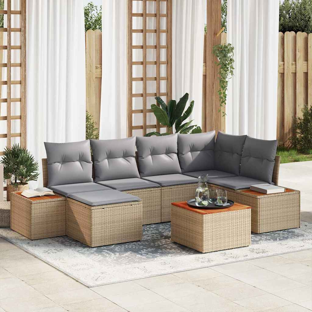 Tuinbankenset 7 st 6-Aantal zitplaatsen Beige en Licht Grijs