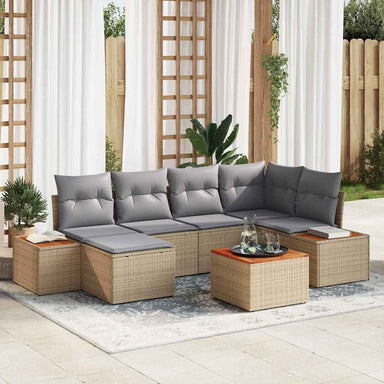 Tuinbankenset 7 st 6-Aantal zitplaatsen Beige en Licht Grijs