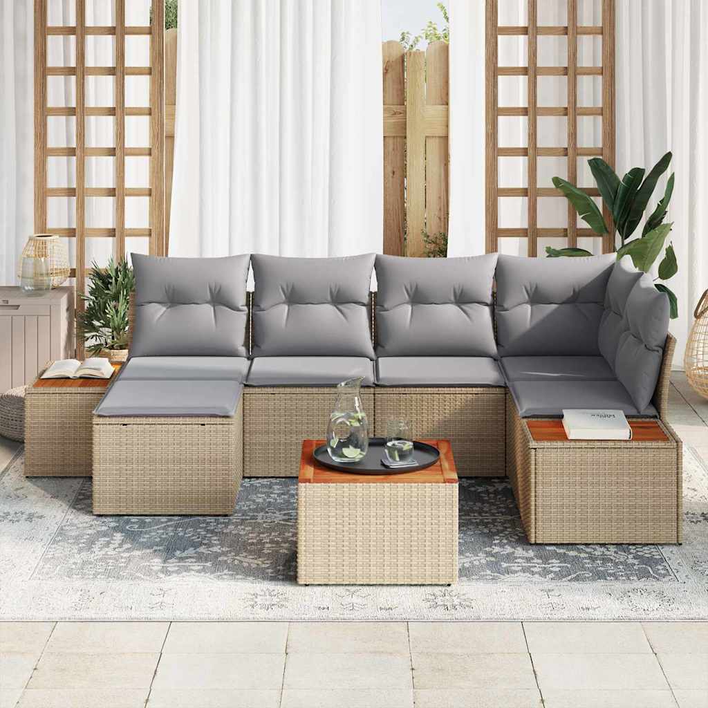 Tuinbankenset 7 st 6-Aantal zitplaatsen Beige en Licht Grijs