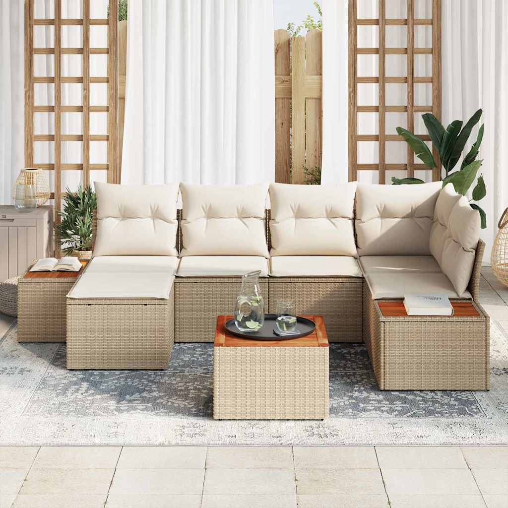Tuinbankenset 7 st 6-Aantal zitplaatsen Beige en Crème