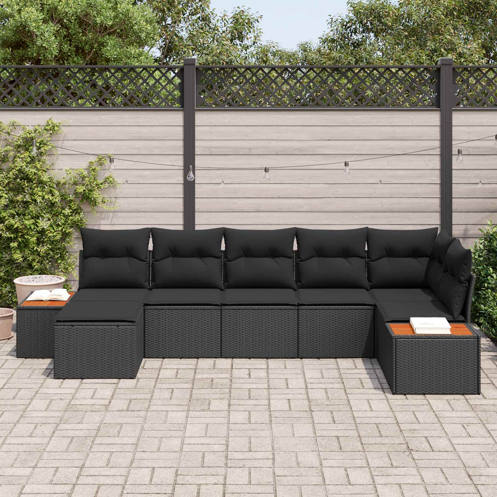 Tuinbankenset 8 st 7-Aantal zitplaatsen Zwart Polyrattan