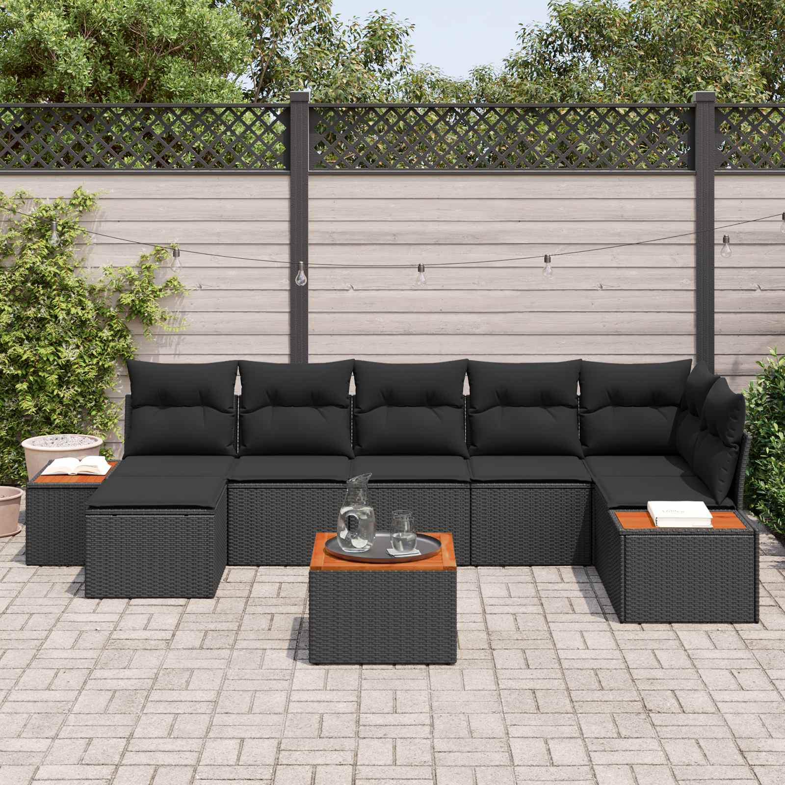 Tuinbankenset 8 st 7-Aantal zitplaatsen Zwart Polyrattan