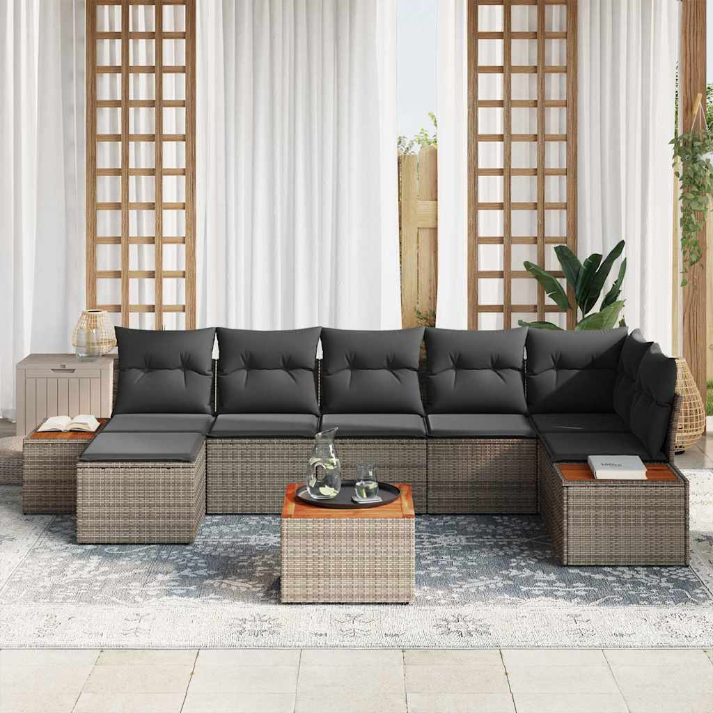 Tuinbankenset 8 st 7-Aantal zitplaatsen Grijs Polyrattan