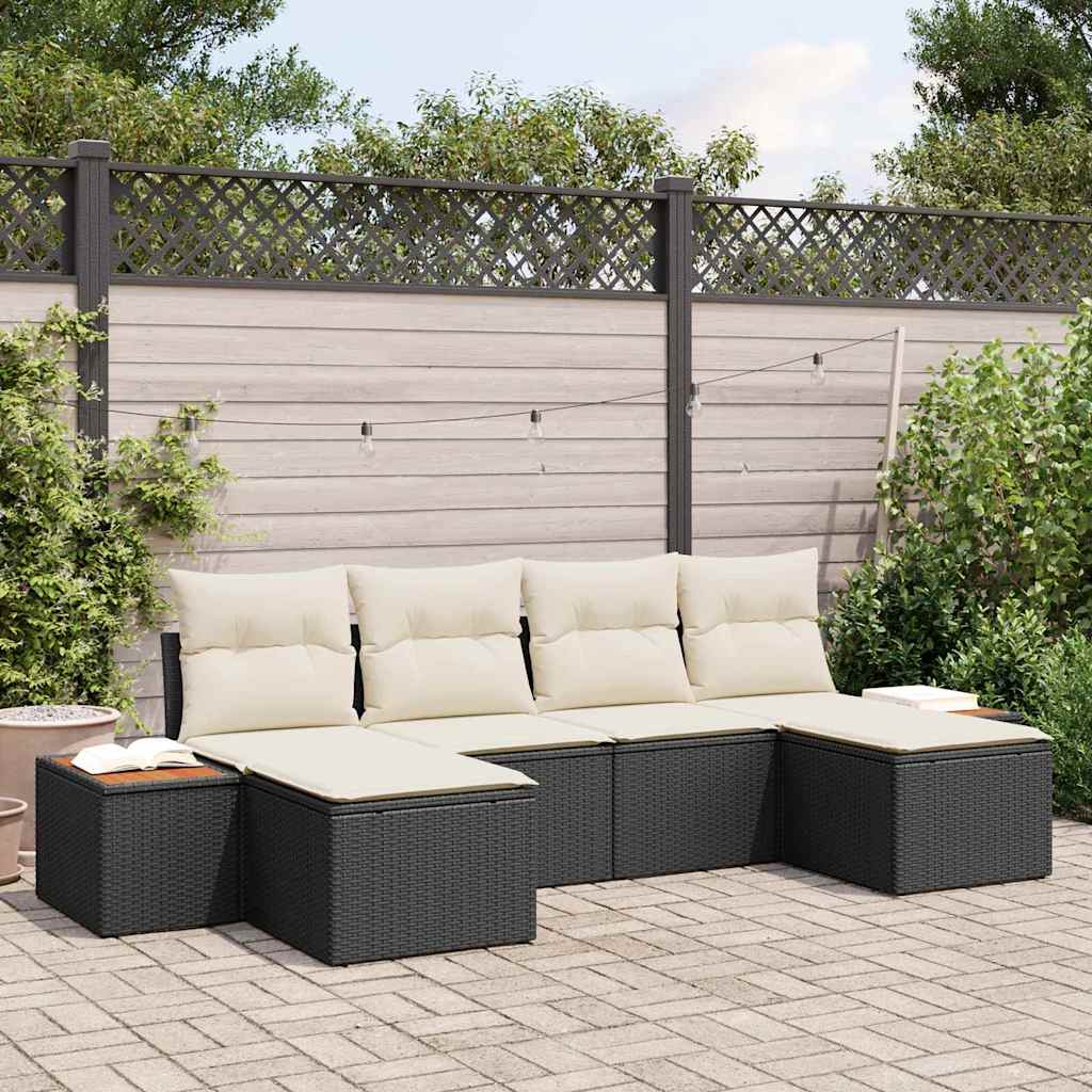 Tuin Sofa Set 6 st Zwart en Crème Poly Rattan