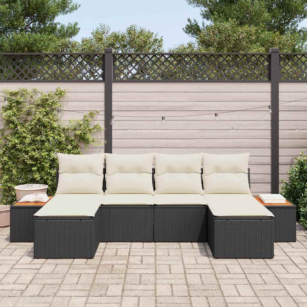 Tuin Sofa Set 6 st Zwart en Crème Poly Rattan