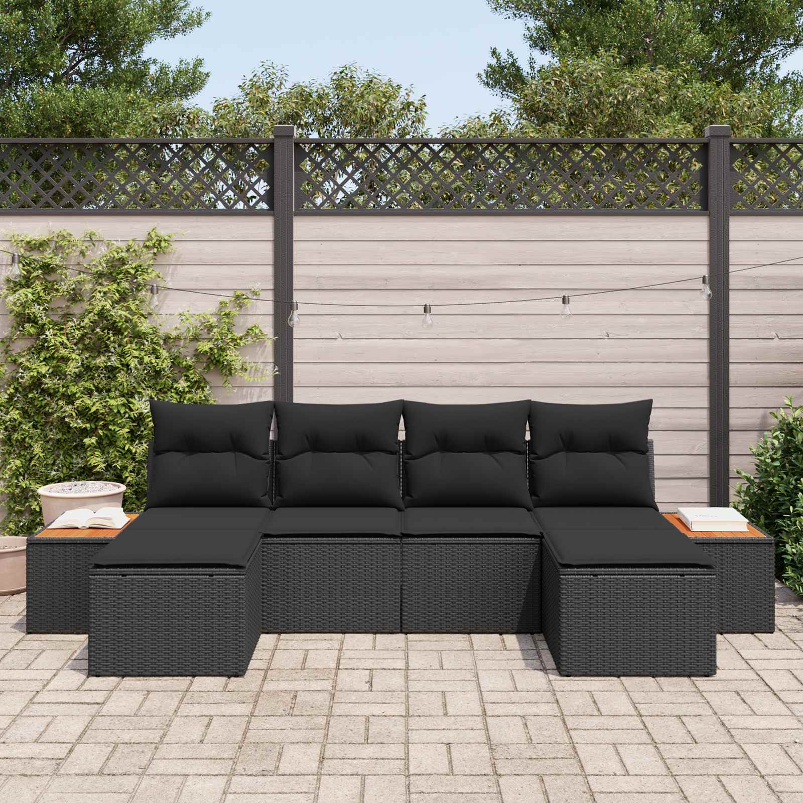 Tuin Sofa Set 6 st Zwart Poly Rattan