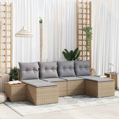 Tuin Sofa Set 6 st Beige en Licht Grijs Poly Rattan