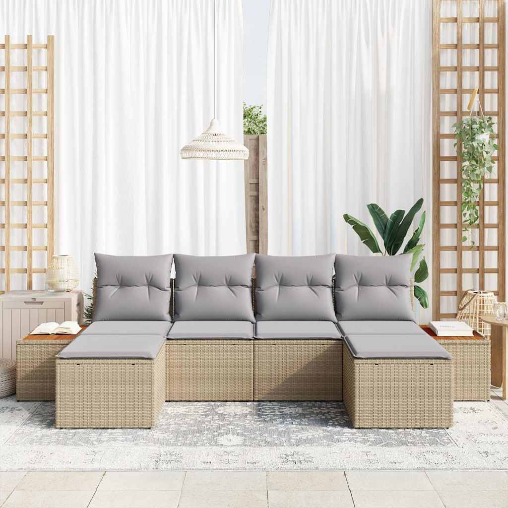 Tuin Sofa Set 6 st Beige en Licht Grijs Poly Rattan