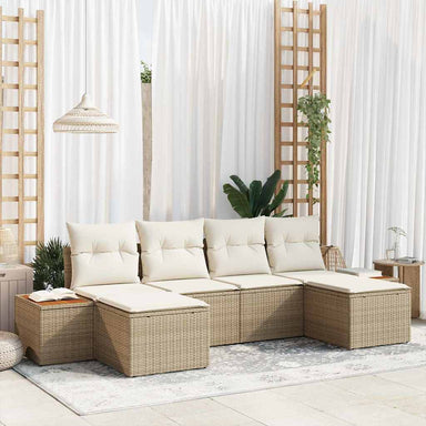Tuin Sofa Set met kussen 6 pcs Beige en Crème Poly Rattan