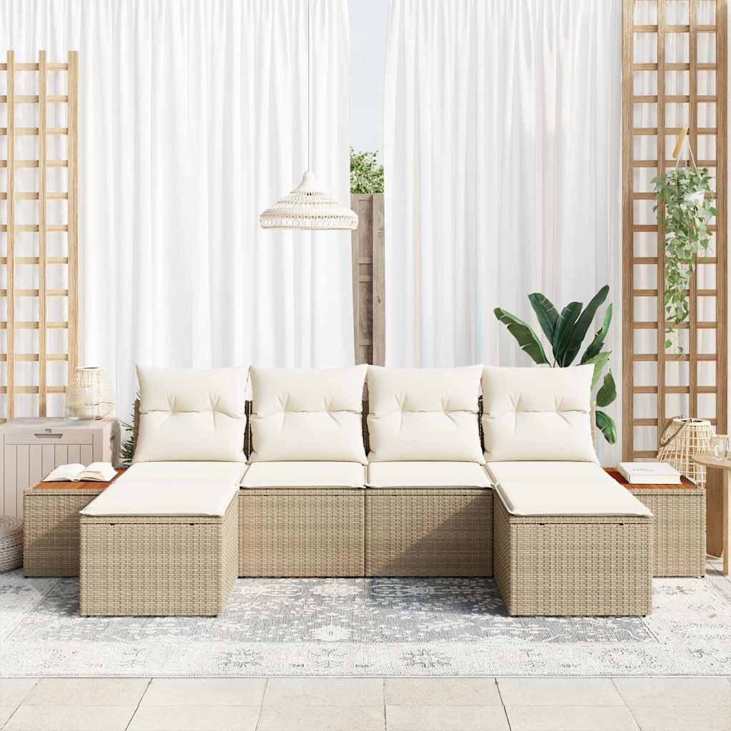 Tuin Sofa Set met kussen 6 pcs Beige en Crème Poly Rattan