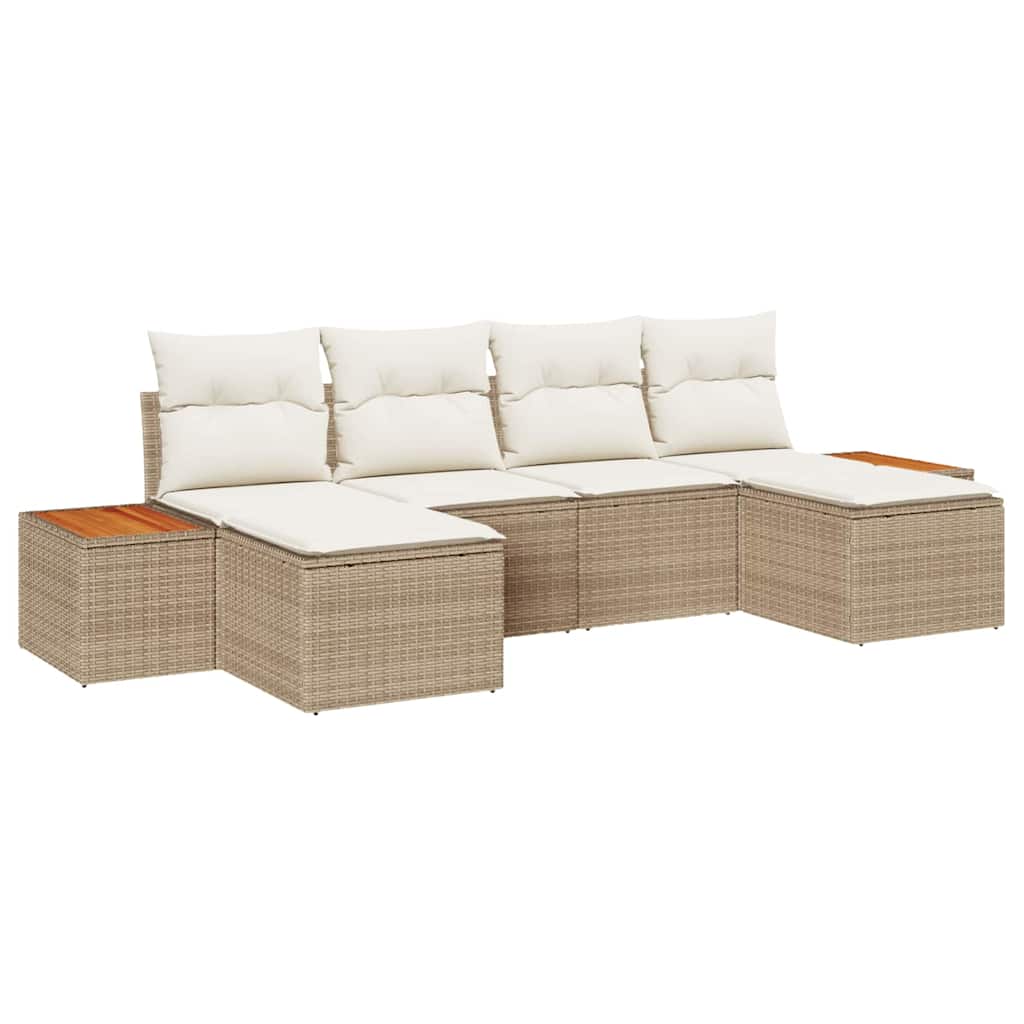Tuin Sofa Set met kussen 6 pcs Beige en Crème Poly Rattan