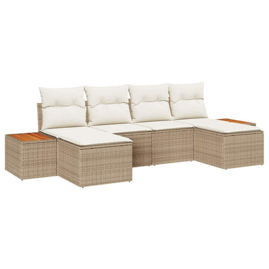 Tuin Sofa Set met kussen 6 pcs Beige en Crème Poly Rattan