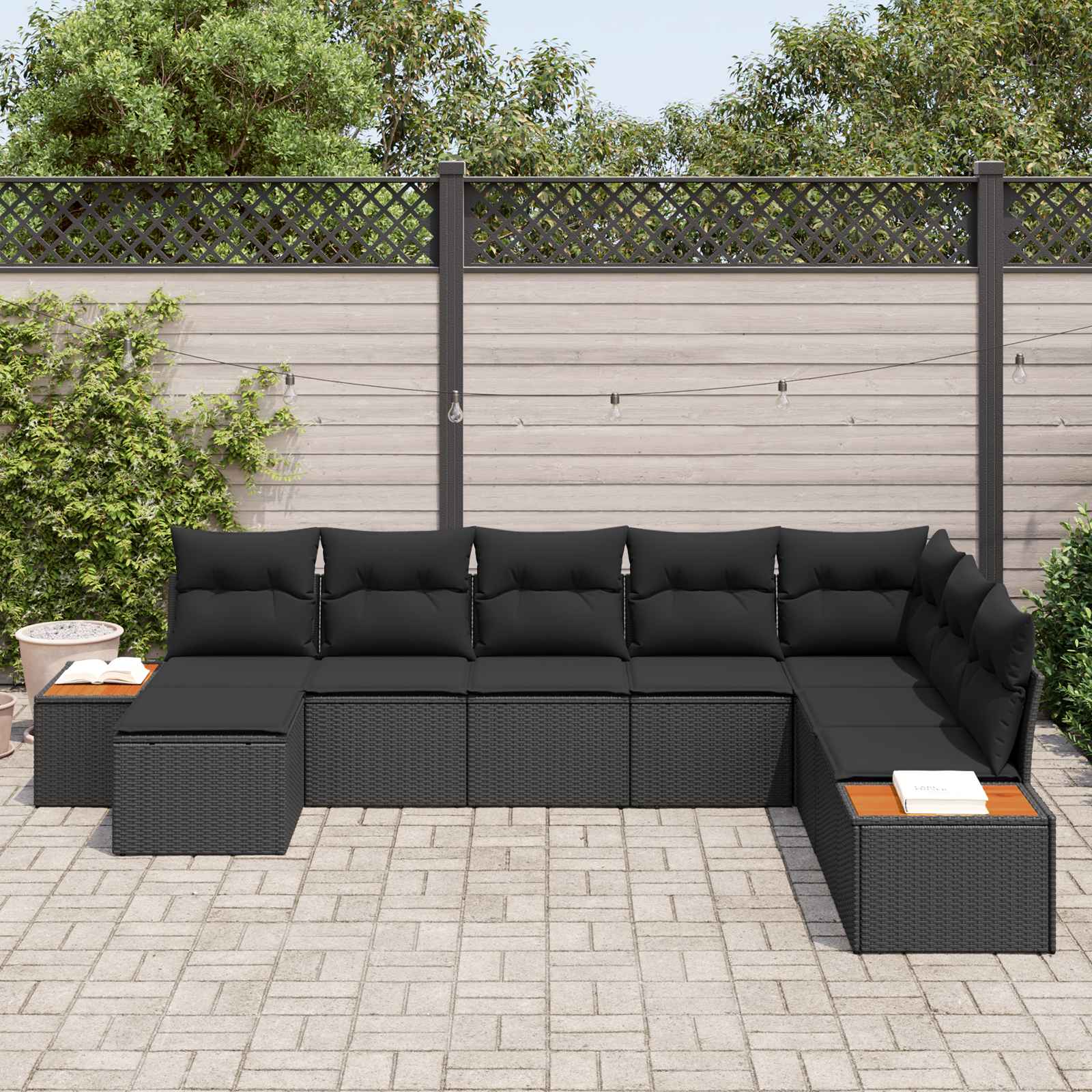Tuinbankenset 9 st 8-Aantal zitplaatsen Zwart Polyrattan