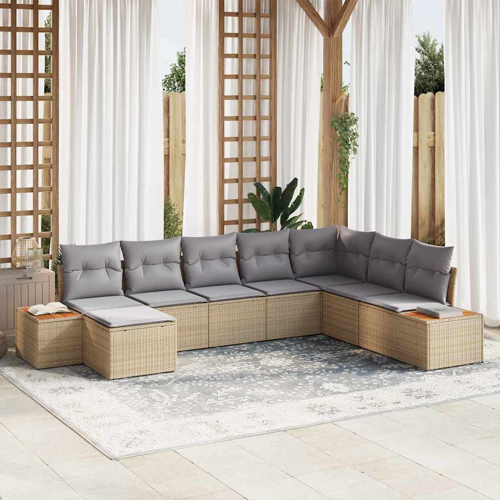 Tuinbankenset 9 st 8-Aantal zitplaatsen Beige en Licht Grijs