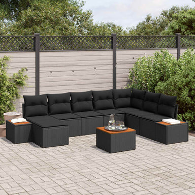 Tuinbankenset 9 st 8-Aantal zitplaatsen Zwart Polyrattan