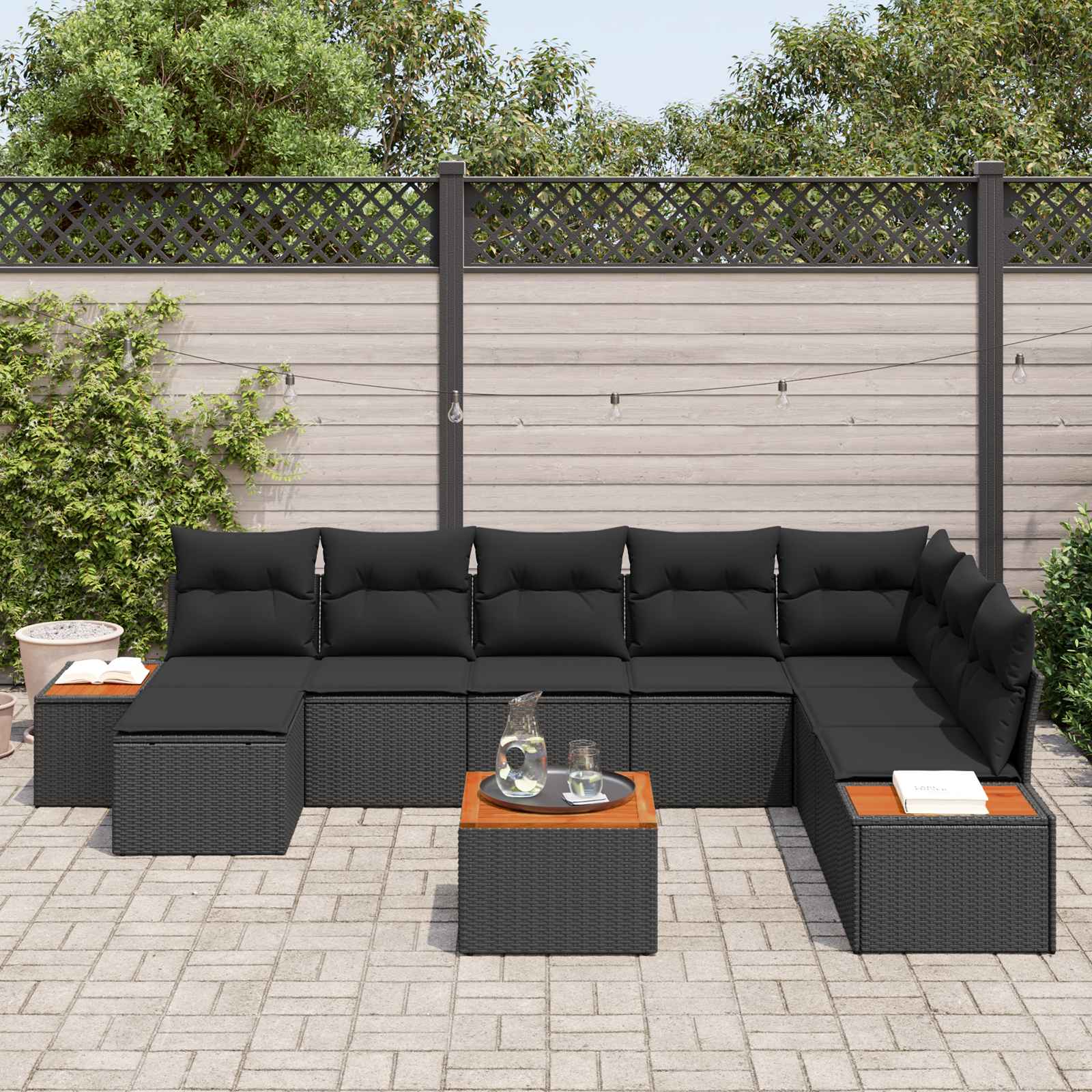 Tuinbankenset 9 st 8-Aantal zitplaatsen Zwart Polyrattan