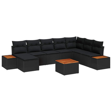 Tuinbankenset 9 st 8-Aantal zitplaatsen Zwart Polyrattan