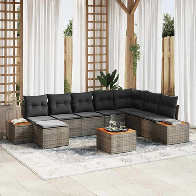 Tuinbankenset 9 st 8-Aantal zitplaatsen Grijs Polyrattan