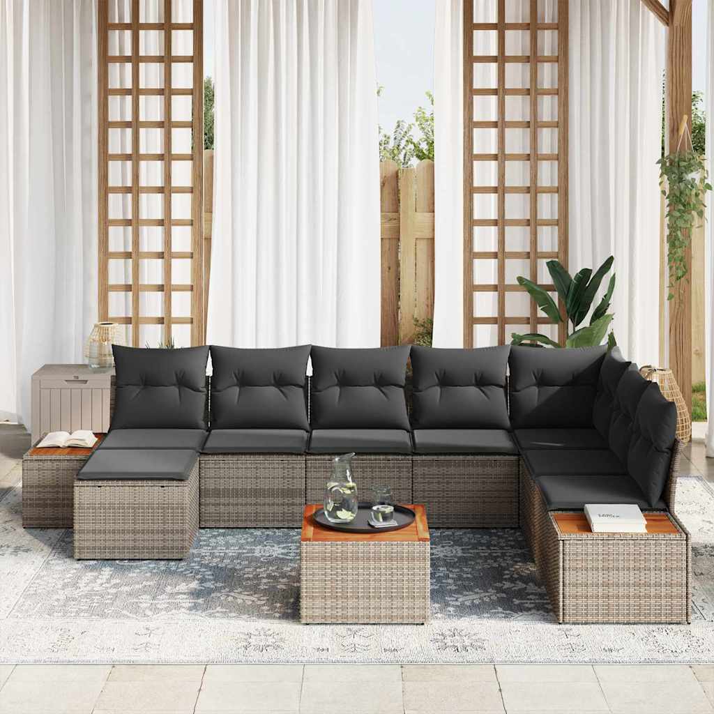 Tuinbankenset 9 st 8-Aantal zitplaatsen Grijs Polyrattan