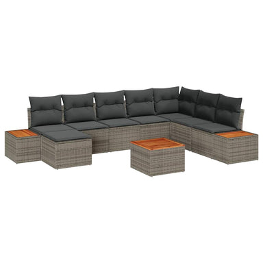 Tuinbankenset 9 st 8-Aantal zitplaatsen Grijs Polyrattan