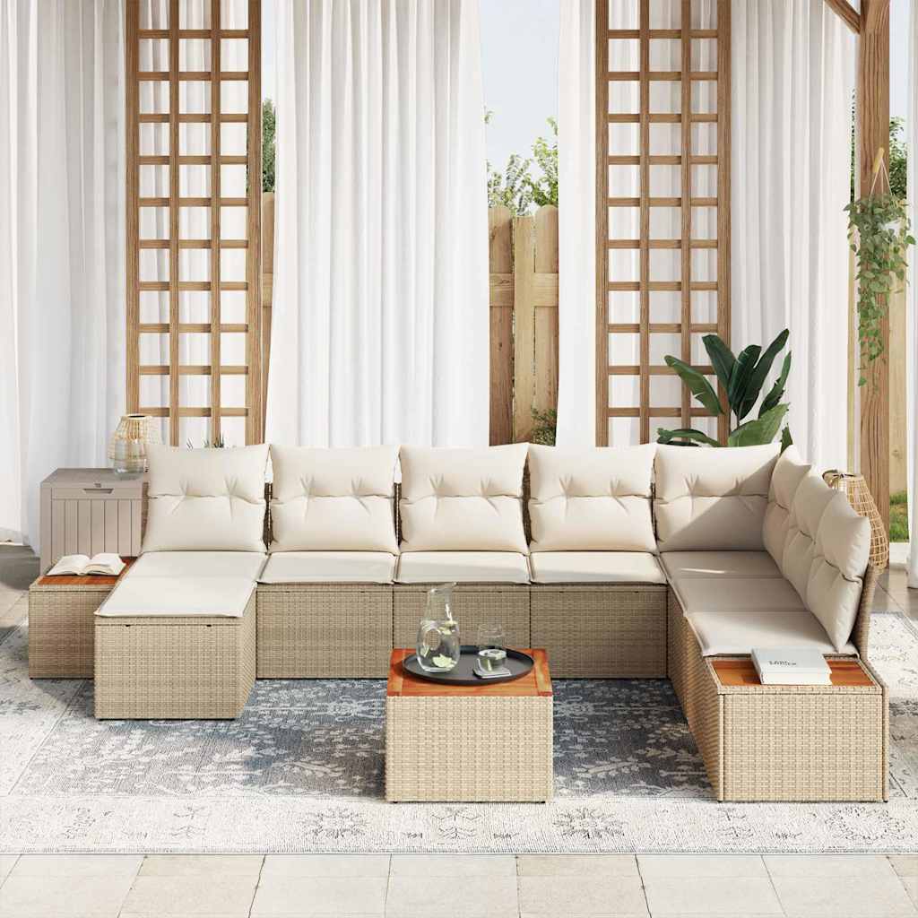 Tuinbankenset 9 st 8-Aantal zitplaatsen Beige en Crème