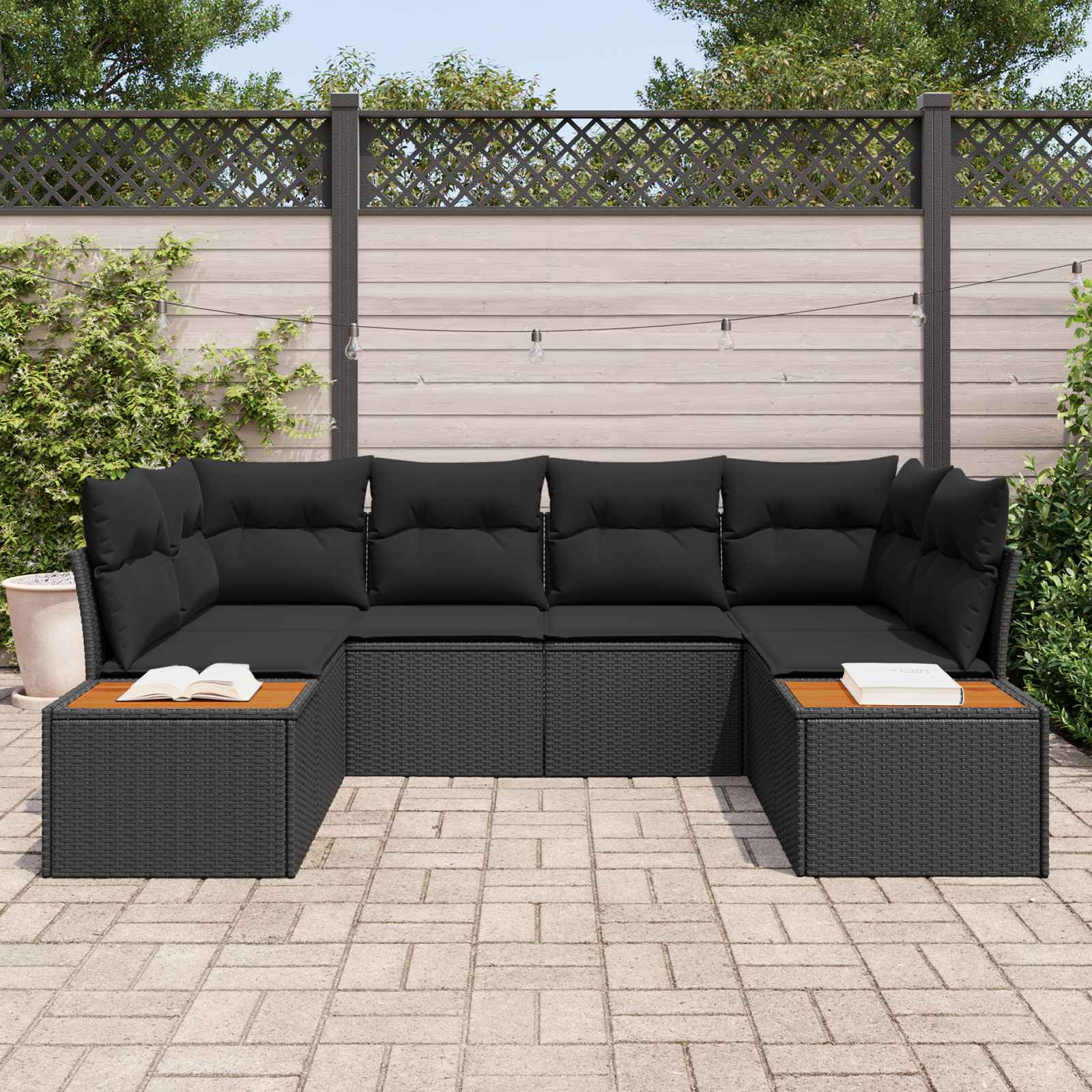 Tuinbankenset 6 st 6-Aantal zitplaatsen Zwart Polyrattan
