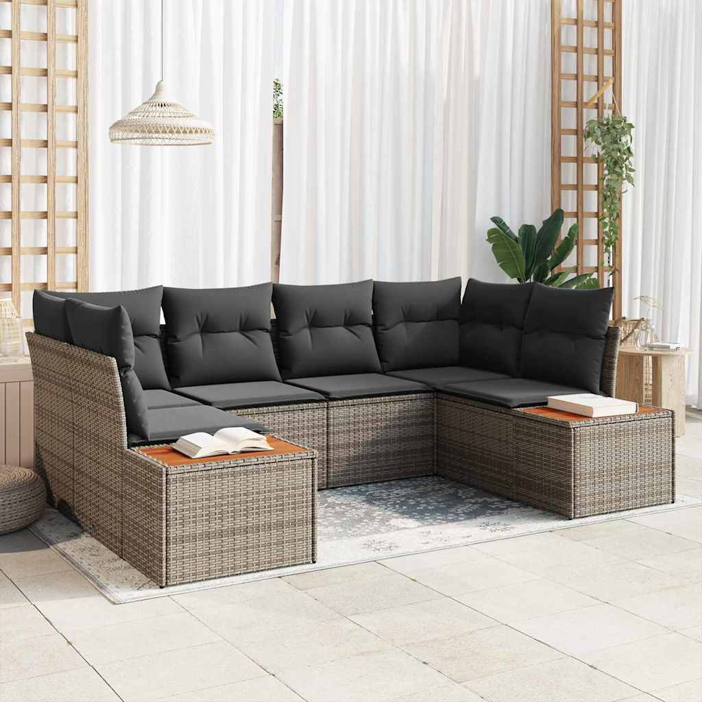 Tuinbankenset 6 st 6-Aantal zitplaatsen Grijs Polyrattan