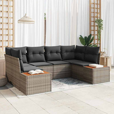 Tuinbankenset 6 st 6-Aantal zitplaatsen Grijs Polyrattan