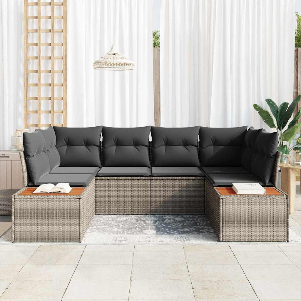 Tuinbankenset 6 st 6-Aantal zitplaatsen Grijs Polyrattan