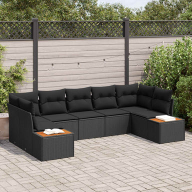 Tuinbankenset 7 st 7-Aantal zitplaatsen Zwart Polyrattan