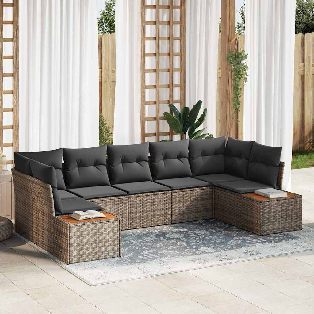 Tuinbankenset 7 st 7-Aantal zitplaatsen Grijs Polyrattan