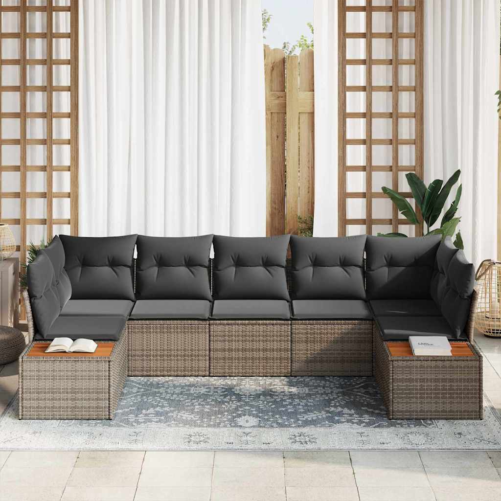 Tuinbankenset 7 st 7-Aantal zitplaatsen Grijs Polyrattan