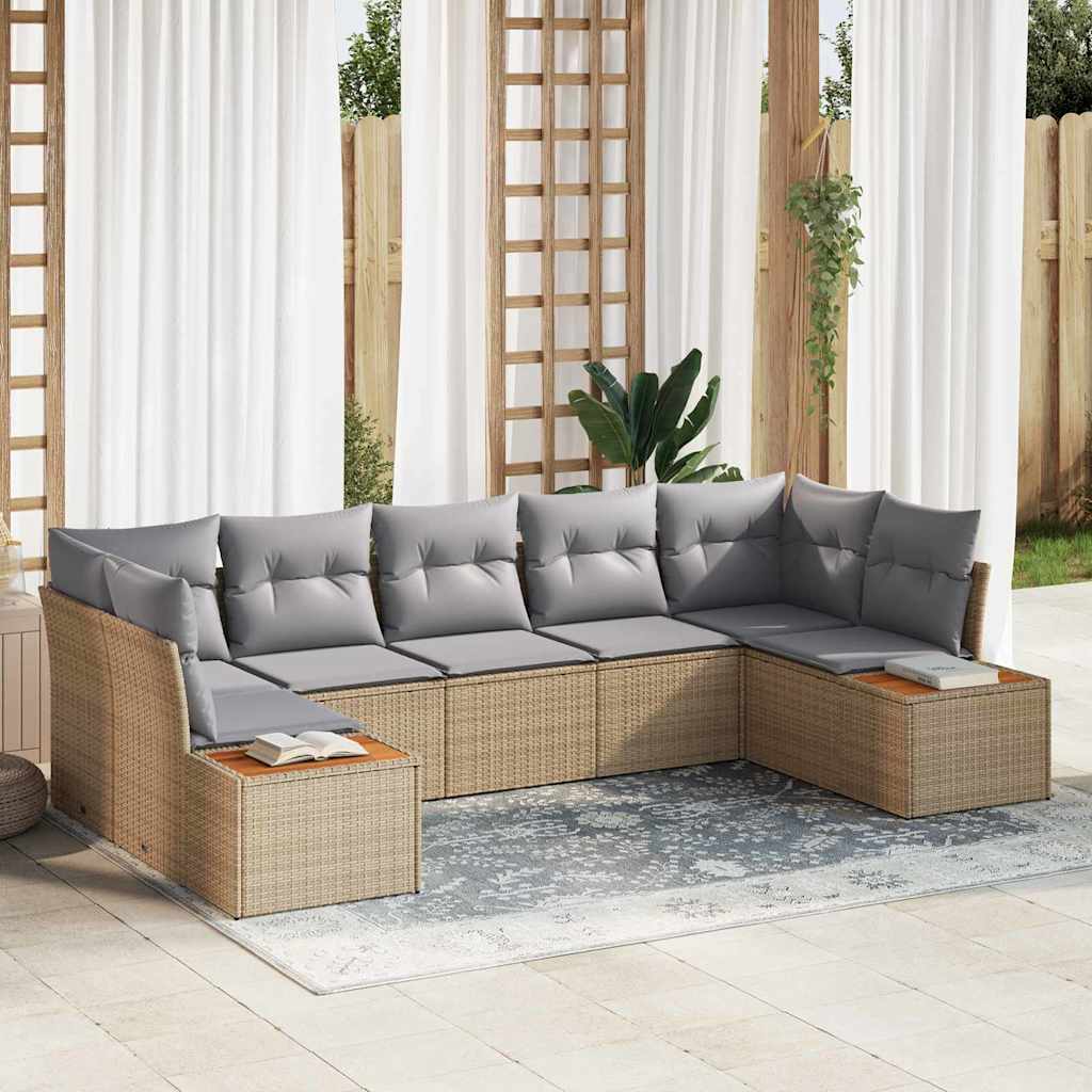 Tuinbankenset 7 st 7-Aantal zitplaatsen Beige en Licht Grijs