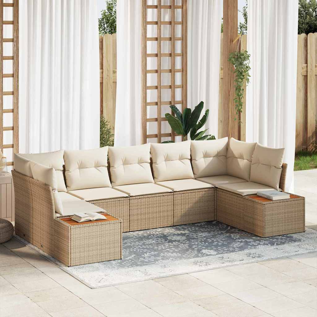 Tuinbankenset 7 st 7-Aantal zitplaatsen Beige en Crème